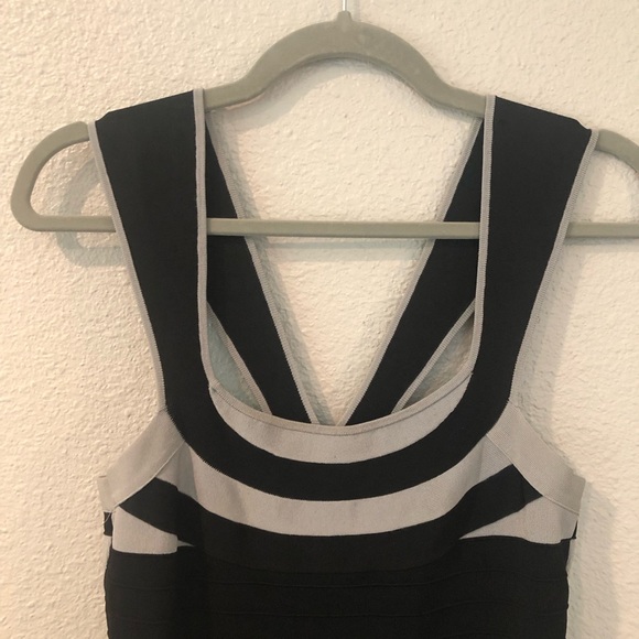 Express Bandage Sundress Black Gray Wide Strap Fitted Sexy - Picture 4 of 10